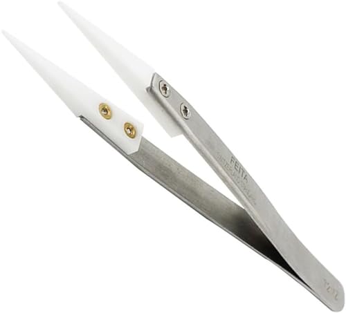 FEITA Precision Pointed Ceramic Tweezers - Temperature Resistant and Anti-Magnetic White Fine Pointy Ceramic Tips Twizzers - For Electronic Repair, DIY Crafting Hobby Tools - 1 Pc - color: White Head