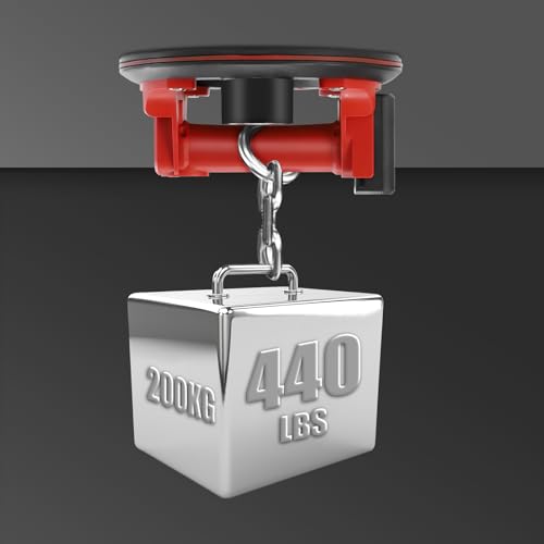 DEWINNER 8" Electric Vacuum Suction Cup with Pressure Gauge,Heavy Duty Glass Lifter,Industrial Strength Suction Cup,Auto Start Pump for Glass,Granite,Tile,Metal,300KG/660LBS Load Capacity - color: Red2 with 2 batteries