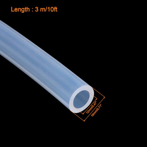 uxcell Silicone Tubing 12mm(1/2") ID 18mm OD 10ft Silicone Rubber Tube Air Hose Water Pipe Clear with Clamps - size: 12mm x 18mm