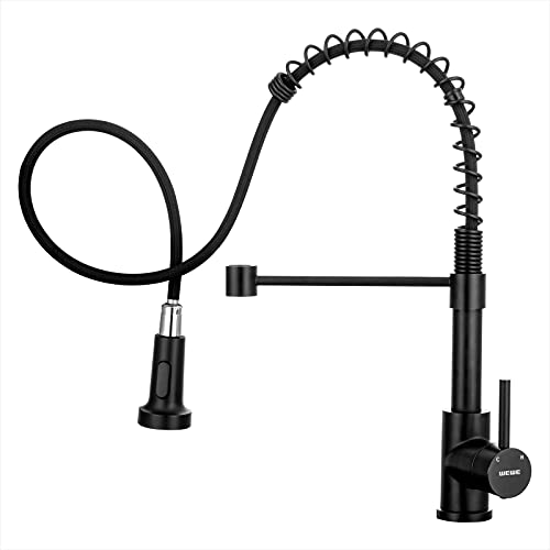 WEWE Faucet for Kitchen Sink, Kitchen Faucets Black Stainless Steel Commercial Spring Kitchen Faucet with Pull Down Sprayer, One Hole or 3 Hole Kitchen Faucet for RV Outdoor Farmhouse Camper Bar Sinks - color: Matte Black, style: Antique