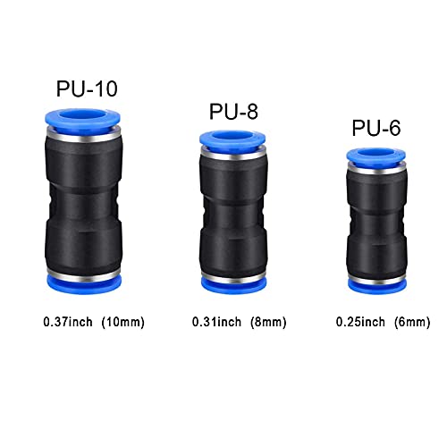 80 Pcs Value Pack Push to Connect Air Hose Fittings, Quick Connect Pneumatic Fittings Kit for 1/4 5/16 3/8 1/2 inch Tube OD, 0-145 PsiHigh Pressure Resistant, Straight 2 Way Connectors