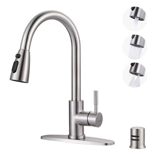 Kitchen Faucet with Air Gap: WOWOW Stainless Steel Kitchen Sink Faucet and Dishwasher Air Gap Kits for Kitchen Sink 2 or 4 Hole, Brushed Nickel Finish - color: A: Brushed Nickel, style: Kitchen Faucet with Air Gap Kit