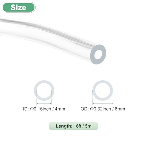 M METERXITY Clear Plastic Tubing, 0.16Inch(4mm) ID 0.32Inch(8mm) OD, 16ft(5m) Length PVC Tube Low Pressure Flexible Vinyl Tubing for Garden/Water Hose Airline Tube Aquarium - size: 0.16"×0.32"×16ft
