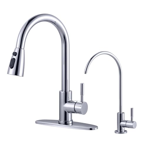 Kitchen Faucet and Water Filter Faucet Combo, WOWOW Stainless Steel Kitchen Sink Faucet with Drinking Water Faucet for Reverse Osmosis or Water Filtration System, Chrome - color: Chrome, style: Kitchen Faucet & Filter Faucet