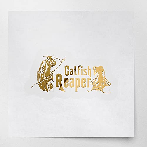 2 Pcs - Decal Stickers of Catfish Reaper Fishing #2 (Metallic Gold) Premium Waterproof Vinyl Decal Stickers for Laptop Phone Accessory Helmet Car Window Mug Tuber Cup Door Wall ANDstic570833GOAA - color: Metallic Gold, size: 8.3'' x 4''
