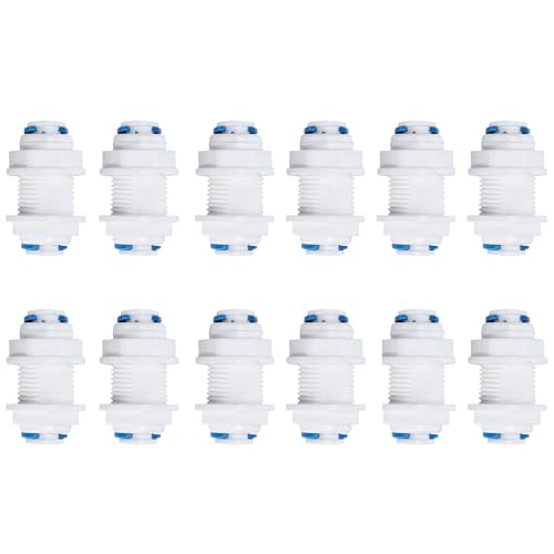 1/4" RO Water Tube Bulkhead Connector Push Quick Connect for RO Water Reverse Osmosis System (Pack of 12) (white) - color: White