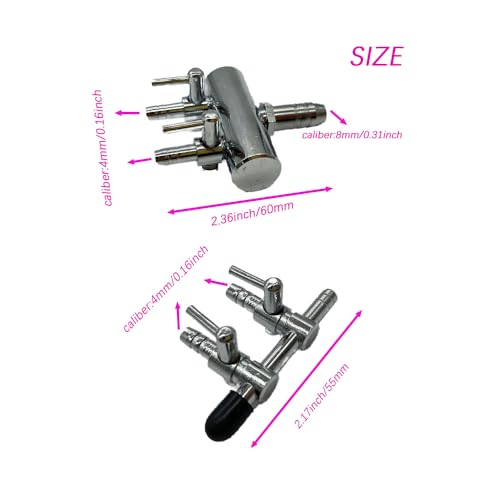 4 Pcs 2-Way Aquarium Air Splitter, Stainless Steel Pump Lever Flow Control Valve for Fish Tank (2 Sizes)