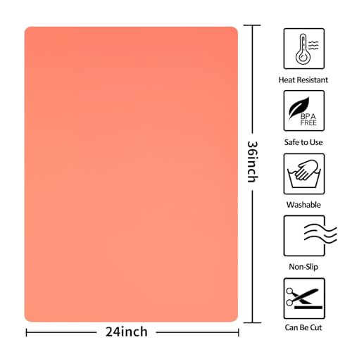 Silicone Mat Heat Resistant Mats for Countertop, Large Silicone Mats for Crafts Kitchen Counter Workbench Table protector, Size 36x24 inches Thick 2mm,Rolled Package,Coral - color: Coral, size: 36"L x 24"W