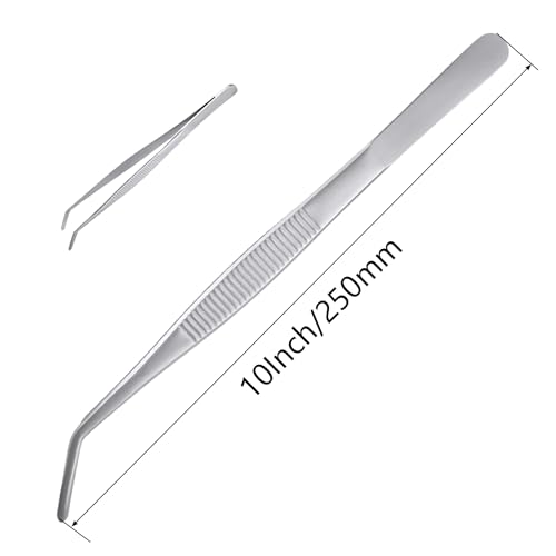 10Inch Fine-Tip Kitchen Tweezers Tongs – Extra-Long Stainless Steel Cooking Tweezers Dishwasher Safe for Grilling, Baking & Food Prep (10In Bent BBQ Tongs) - color: 10in Bent Bbq Tongs
