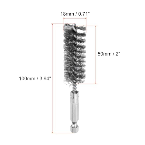 HARFINGTON 10Pcs Stainless Steel Bore Brush 18mm Dia 4" Long Cleaning Twisted Wire Brush with Handle 1/4" Hex Shank for Tubes, Ports, Bearings - size: 18mm