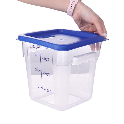 2 Pack RED Square Food Storage Container With Lid,Commercial Storage Box With Scale & Handle,Cake Making,Dough Marinating Meat,Kitchen Supplies (4 Quart) - size: 4 Quart-RED LID & MEASURING LINE