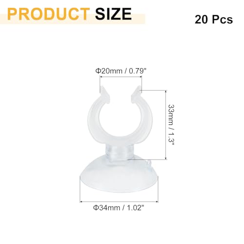 uxcell 20Pcs Aquarium Suction Cup Clips, 17mm Airline Tube Holders Clamps Cup Holder Sucker Tube Sucker for ID Airline Tubing Fish Tank, Clear