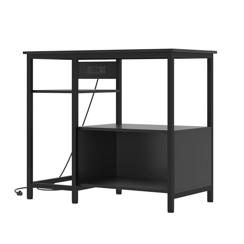 Heavy Duty 40-50 Gallon Aquarium Stand - Metal & Wood, 4-Tier Open Storage Shelves, Drawer, Power Outlets, Supports Reptile/Turtle Tanks, Home Storage Rack, 36.6" x 18.9" x 30.7" - Black - color: Black