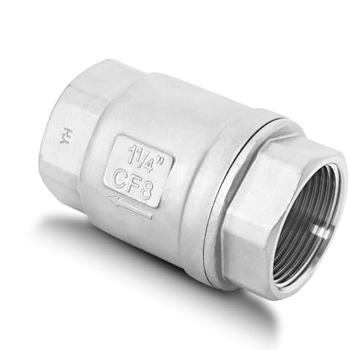 1-1/4" NPT Stainless Steel Spring Check Valve, WOG1000 NPT Thread unleaded In-Line Vertical Check Valve Non Return One Way Counterflow to Prevent the Medium Backflow for Oil Water Gas Air DN32 - size: 1-1/4"-NPT