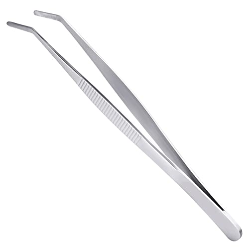 6.3Inch Long Forceps Tweezers, Serrated Bent Flat Tips Precision Curved Science Tongs Jewelers Needle Metal Sewing Sharp Small Kitchen Cooking Tweezers with Teeth Knurled Handles (1PCS-160mm) - color: Bent-1pcs-6.3inch