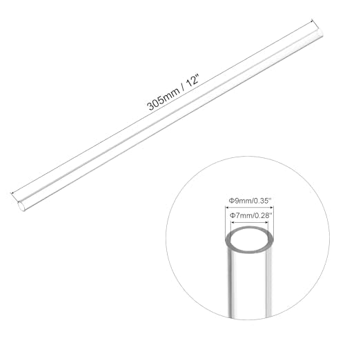 uxcell Clear Rigid Tubing 7mm(0.28") ID x 9mm(0.35") OD x 1Ft Length Round Plastic Polycarbonate Tube - size: 7mmx9mm