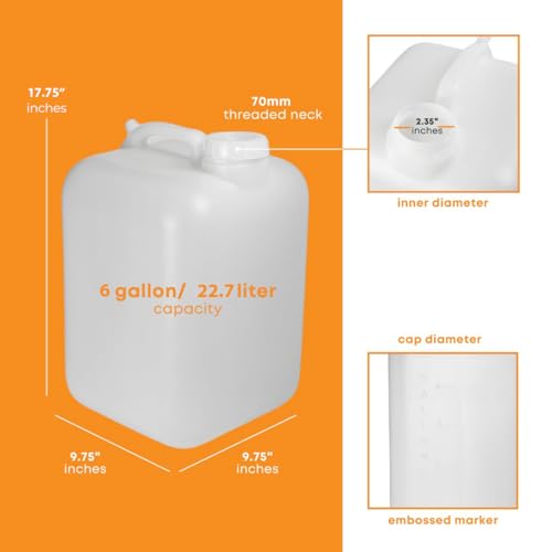 FastRack 6 Gallon Hedpak Water Container with Screw Cap | 3-Pack BPA-Free Food-Grade HDPE, Leak-Resistant White Jug – Ideal for Brewing, Fermenting & Water Storage - size: 3 Pack - 6 Gallon