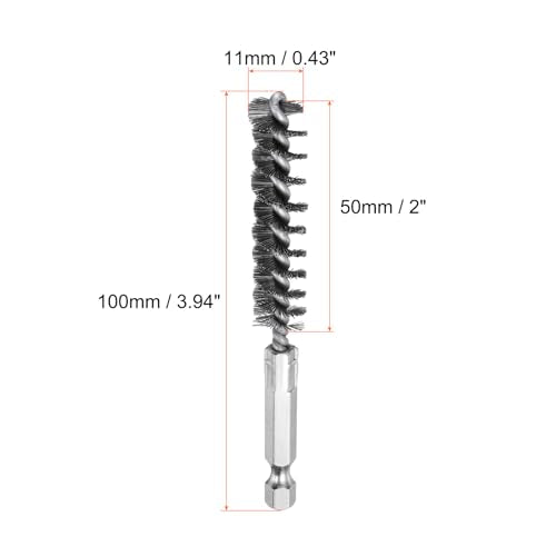 HARFINGTON 10Pcs Stainless Steel Bore Brush 11mm Dia 4" Long Cleaning Twisted Wire Brush with Handle 1/4" Hex Shank for Tubes, Ports, Bearings - size: 11mm
