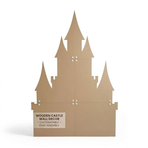 Jess and Jessica Wooden Fairytale Castle Decor 80 Inches Tall x 56 Inches Wide - Unfinished Wooden Cutouts for Crafts, Large MDF Unfinished Wood Cutouts for Wall Decor or Kids' Nursery – 5 Piece Set - style: Without Stand