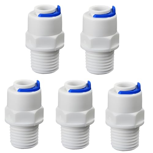 1/4"M to 1/4" Push-Fit Adapter for RO Water Filter, 5 Pcs | Straight quick-connect fitting connects 1/4" male thread to 1/4" hose for RO filters, beverage dispensers & water systems. - style: 1/4"MPT to 1/4" QC Straight Adapter