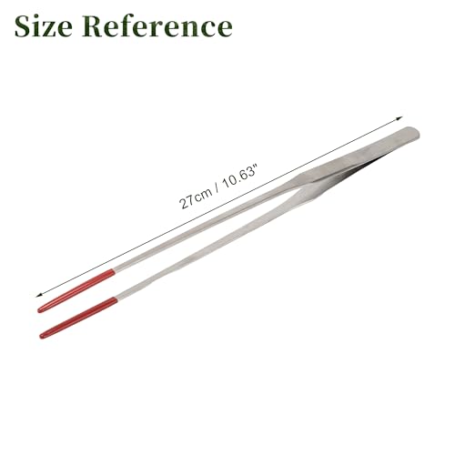 Reptile Feeding Tongs, Stainless Steel Lizard Feeding Tongs, Aquarium Straight Feeding Tweezers for Reptiles with Rubber Tip, Terrarium Feeding Tongs for Gecko, 10.63" Length, Red - color: Red, size: 10.63"