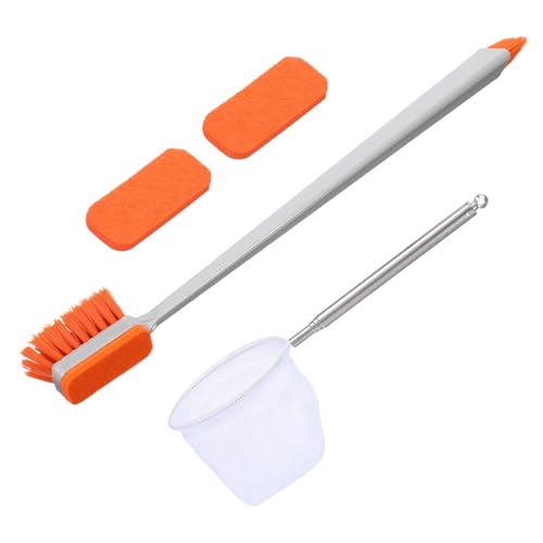 2 Pcs Small Fish Tank Cleaner Brush with Fishing Net Algae Scraper Fish Tank Brush Scrubber Sponge Tool Long Handle for Cleaning Glass Acrylic Aquariums Home Kitchen