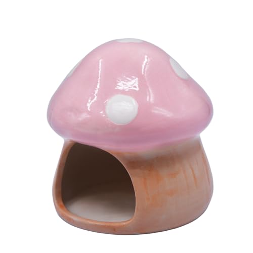 Aquarium Mushroom House Decorations, Ceramic Fish Tank Hideout Landscaping, Small Fish Hideaway Spawning Cave Decor for Shrimp Goldfish (Pink) - color: Pink
