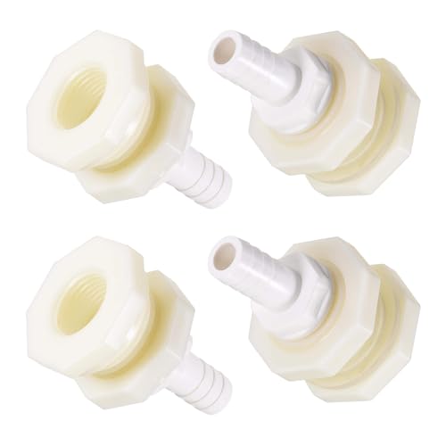 Bulkhead Fitting Adapter, 12mm Barbed x G1/2 Female ABS White, Water Tank Connector for Aquariums, Water Tanks, Tubs, Pools, 4pcs - size: 1/2" 4pcs
