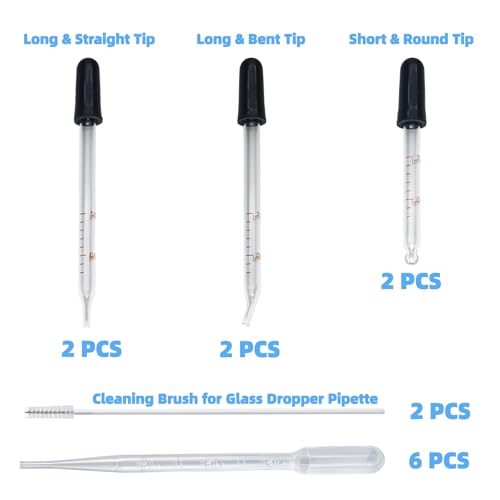 Zkupanx 6 PCS 1 mL Glass Eye Droppers with Clean Brush for Essential Oils, Lab, Health Care, Crafts - Glass Dropper, Eye Dropper, 1mL Pipettes Dropper, Medicine Dropper - size: 1mL Glass Dropper Kit