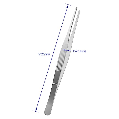 2 PCS 5 Inch Stainless Steel Tweezers, with Straight Round Blunt Serrated Tip, 1/16 Inch Thickness Stainless Steel, Multipurpose Daily Garden Home Lab Craft Repairing Tool - size: 5"L(1/16"T)