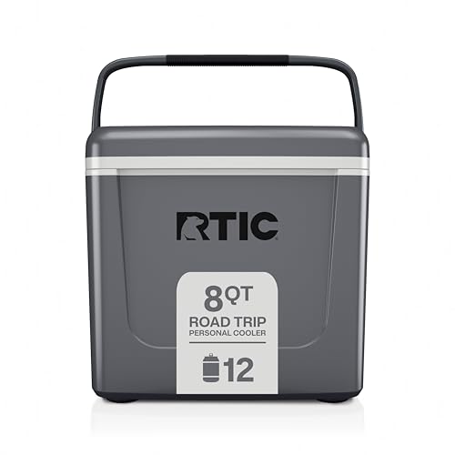 RTIC 8 QT Road Trip Personal Cooler, Small, Compact, Insulated, Portable Ice Chest Box for Food, Drink, Beverage, Beach, Camping, Picnic, Fishing, Boat, 12-Can Capacity - color: Dark Grey & Cool Grey