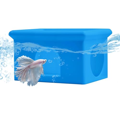 Floating Betta Fish Hammock Cave House for Aquarium, 3D Printed Betta Shrimp Feeder & Hideout Cave Toys, Small Aquarium Feeding Ring Decor, Turtle Fish Tank Decorations Accessories -Blue - color: Sky Blue