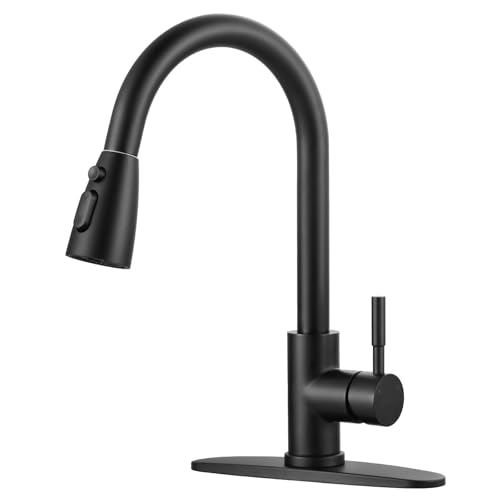 WOWOW Black Kitchen Faucet with Sprayer, Pull Down Kitchen Sink Faucet Lead-Free, Stainless Steel Single Handle Kitchen Faucets with Deck Plate, 360 Swivel High Arc Single Hole RV Kitchen Faucet - color: B: Black, style: Kitchen Faucet