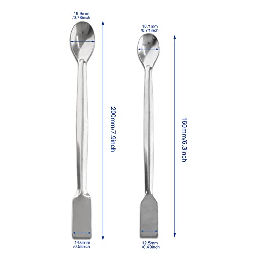 Piutouyar 10 Pcs 2 in 1 Double Ended Lab Spoon Micro Lab Spatula Stainless Steel Lab Scoop Square & Flat Spoon End for Reagent Sampling, Mixing, Measuring - size: 2 in 1 Double Ended Lab Spoon