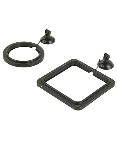 Fish Feeding Ring, 2 Pack Black Aquarium Floating Food Feeder Circle Small Round and Square with Flexible Lever Suitable and Suction Cup, Reduces Fish Feeder Waste and Maintains Water Quality