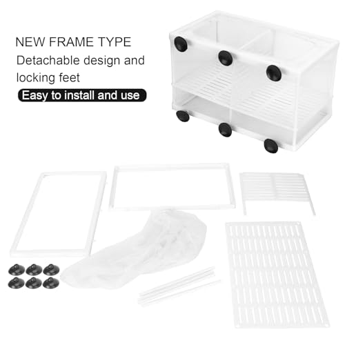 Aquarium Breeder Box with Suction Cups | Detachable Fish Hatchery & Isolation Enclosure | Multi - Functional Incubator for Fry/Unwell Fish/Shrimp | Secure Plastic & Mesh Design (Large with - size: Large with partition