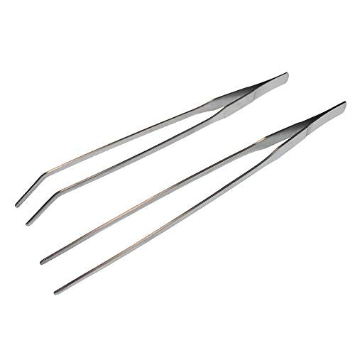 Longjet Kitchen Tongs Metal Tweezers for Cooking - Reptile Feeding Tongs for Gecko, Bearded Dragon, Snake - Long Forceps for Aquarium Plant - color: Silvery-10.5"/2pcs
