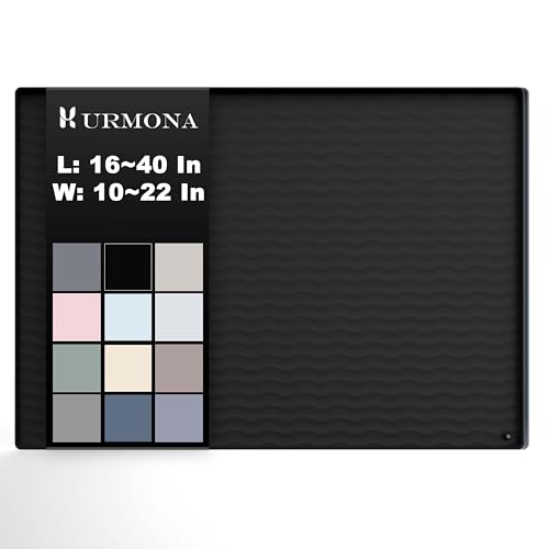 URMONA 28'' x 19'' Waterproof Silicone Under Sink Mat Cabinet and Counter Protector, Shelf Liner for Kitchen and Bathroom, Storage and Organizers, Litter Mat, Pet Cat Puppy Essentials（Black） - color: Black, size: 28"L x 19"W