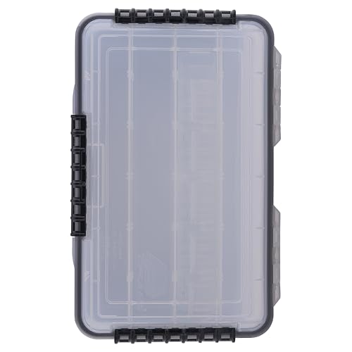 Plano Waterproof 3700 Stowaway Tackle Box, 14" X 9" X 1.875", Durable Cam-Action Latches, O-Ring Seal, Adjustable Dividers for Versatile Fishing Storage, Clear/Red - size: 3700, style: Regular