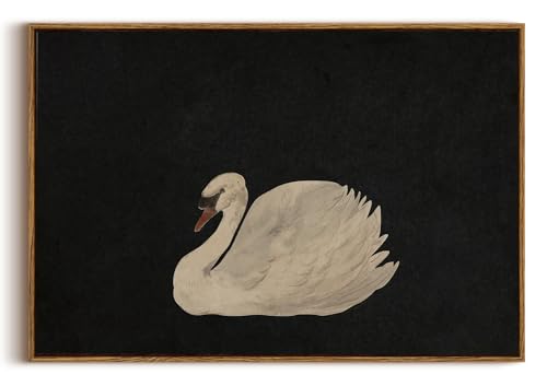 OIQArtOIQ Vintage Framed Wall Art Moody Grace Swan Canvas Art Prints Rustic Farmhouse Pictures Wall Decor Modern Cottagecore Paintings Artwork For Bedroom Kitchen Bathroom Office Living Room - color: Elegant Swan, size: 24x36 in
