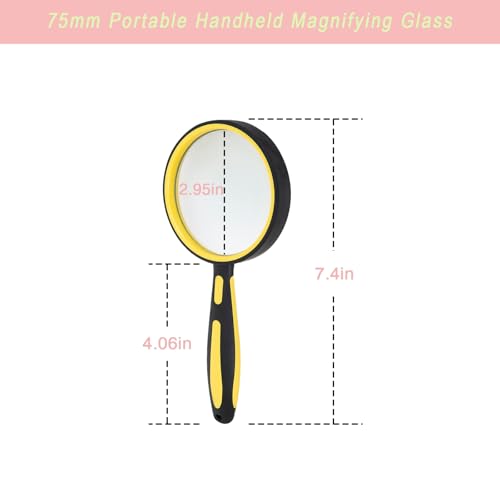 10X Magnifying Glass for Reading 75mm Handheld Portable Book Magnifier for Seniors, Small Loupe for Close Work, Classroom, Hobby Observation (Yellow) - color: Yellow