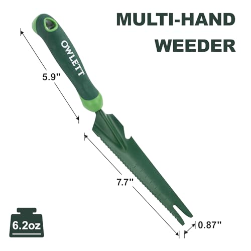 Hand Weed Puller Tool, 5-in-1 Multipurpose Garden Trowel with Soft Handle, Weeding Tool with Serrated Edges Measuring Scale for Easy Weeder Removal, Planting, Transplanting, Digging, Cutting