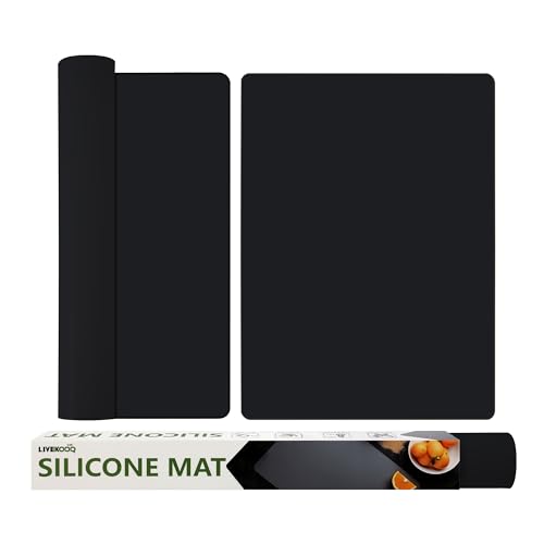 Silicone Mat for Kitchen Counter, Silicone Mat Trimable to Size (Black, 23.6×15.7inch-2PCS), BPA-Free Silicone Placemat, Heat-Resistant NonSlip Table Mat for Air Fryer, Countertop Protector Mat - color: Black, size: (L - 23.6''x 15.7‘’x 0.05'')