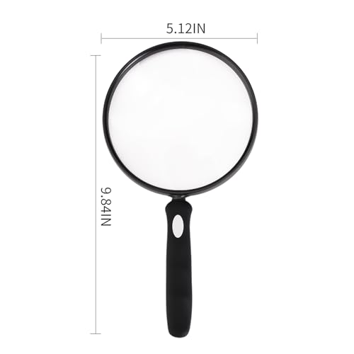 10X Large Magnifying Glass for Reading, Upgraded Handheld Magnifier with 5.12inch Anti-Glare Lens, Non-Slip Handle for Close Work, Seniors Reading, Kids Nature Exploration, Hobby Observation