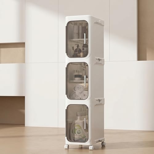 KHNR 3-Tiers Slim Bathroom Storage Cabinet,Narrow Bathroom Storage,Foldable Storage Cabinets,Movable Bathroom Storage Organizer for Small Spaces,Bathroom,White - color: White, size: 3-Tiers