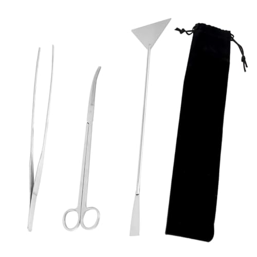 Kisangel 1set Stainless Steel Aquarium Tool for Aquascaping Cleaning Supplies Tweezers Scissors Spatula and Storage Bag for Fish Tank Plant Maintenance