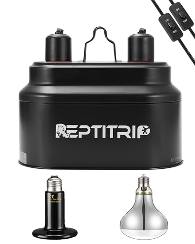 REPTITRIP Dual Reptile Light Fixture with 100W Full Spectrum UVA UVB Light Bulb & 100W Nighttime Ceramic Heat Emitter, 2 Independent Switches, Reptile UVA UVB Heat Combo Pack - size: ST4
