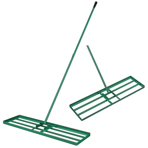 Goplus Lawn Leveling Rake, 36" x 10" Heavy Duty Level Lawn Tool w/ Ergonomic Handle for Soil, Effort-Saving Landscape Rake for Garden, Backyard, Golf Course, Farm, Pasture - style: 36" x 10", Green