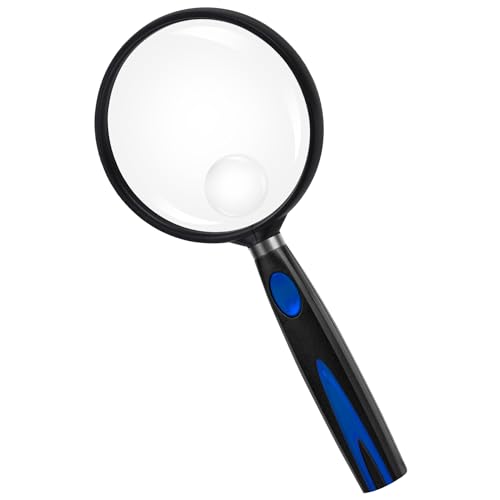 Feosky Handheld Reading Magnifier, 10X Magnifier, 75mm Shatterproof Lens, Non-Slip Handle for Adults Close Work, Hobbies and Halloween & Cosplay(Blue/Black) - color: Blue, size: 75mm