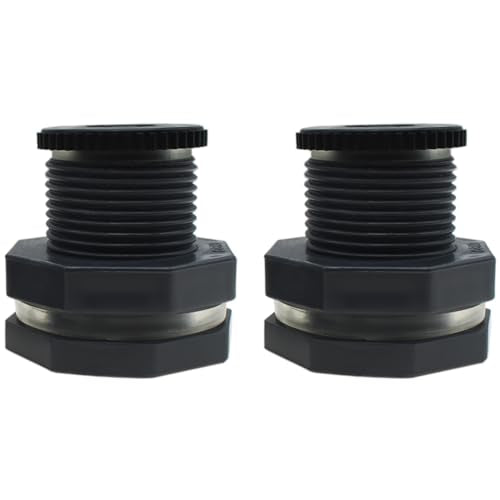 2PCS 3/4 Inch Water Tank Connector Grey PVC Female Threaded Thru-Bulk Pipe Fittings with Plug and Gasket for Rain Barrels and Aquariums